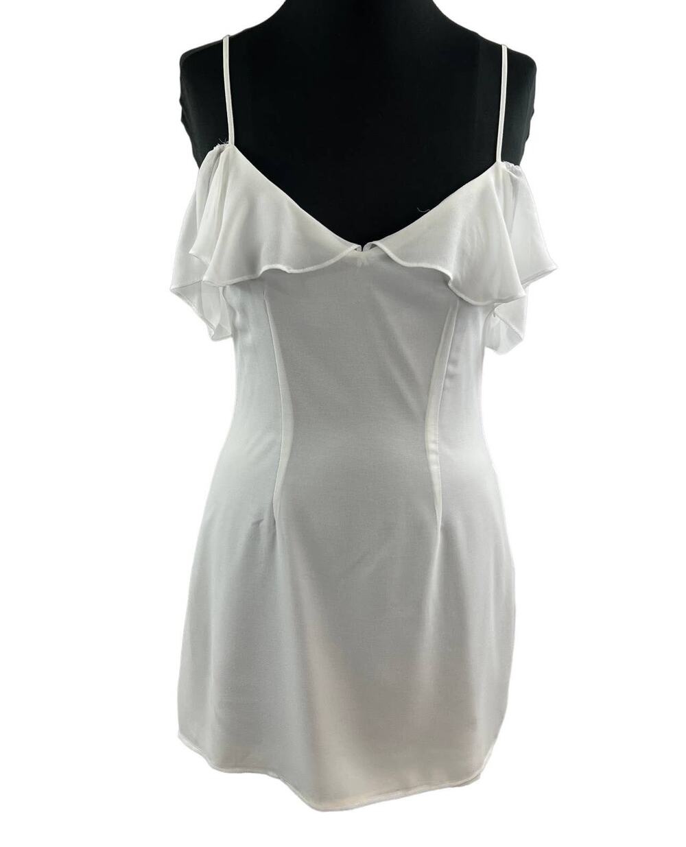 By The Way White Ruffle Neckline Cold Shoulder Princess Seam Mini Dress Size S